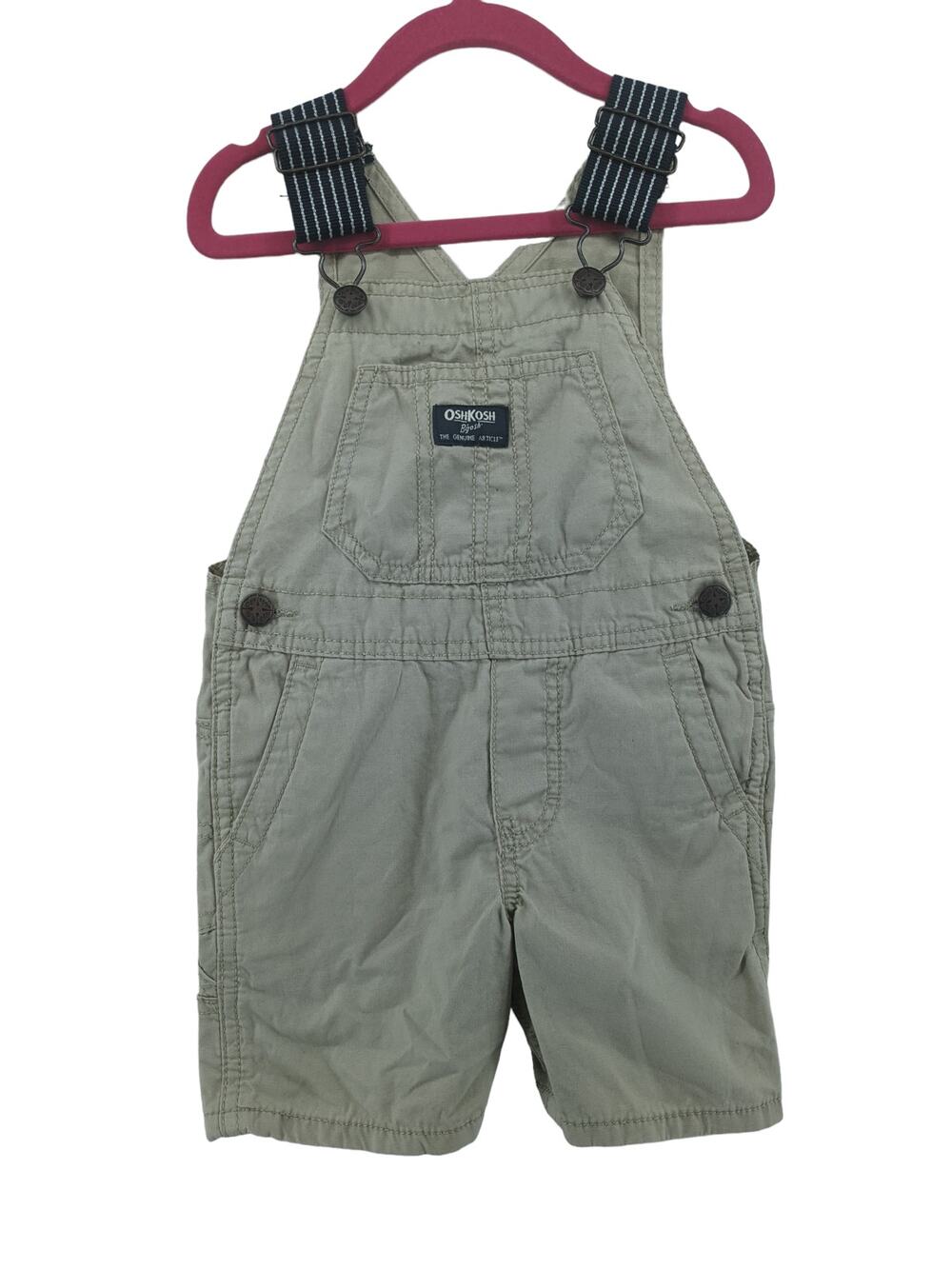 Shortalls Toddler Boys Overall OshKosh B'gosh Khaki 2T Logo Buckle Pockets Strap